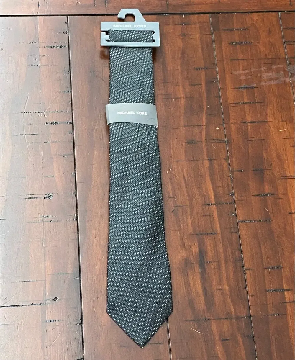 Michael Kors Men's Classic Woven Necktie - Charcoal / Black Geometric NWT